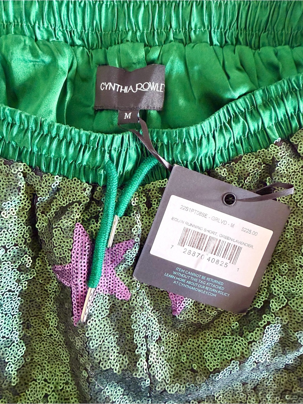Cynthia Rowley Green Sequin Shorts with Purple Stars - Picture 3 of 3